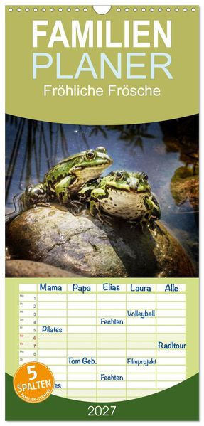 Familienplaner 2027 - Fröhliche Frösche mit 5 Spalten (Wandkalender 21 x 45 cm) CALVENDO