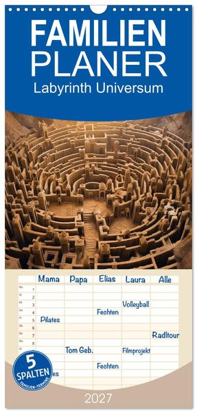 Familienplaner 2027 - Labyrinth Universum mit 5 Spalten (Wandkalender 21 x 45 cm) CALVENDO