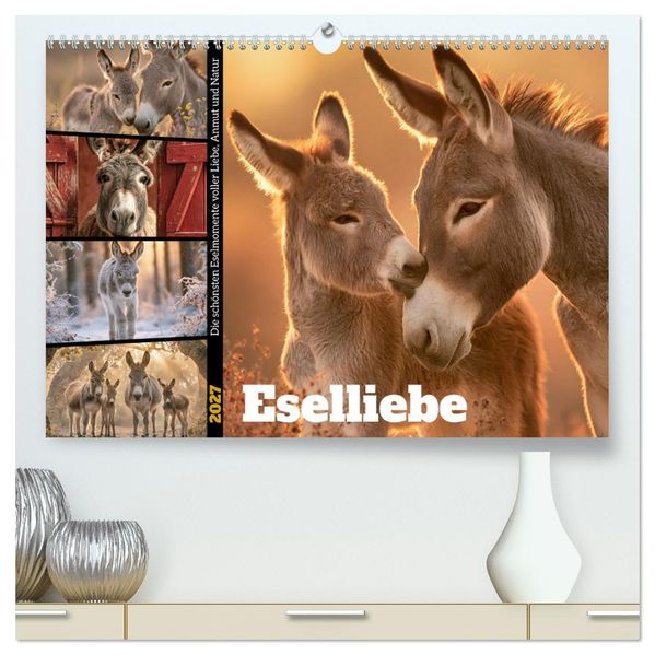 Eselliebe (hochwertiger Premium Wandkalender 2027 DIN A2 quer) Kunstdruck in Hochglanz