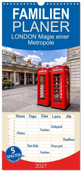 Familienplaner 2027 - LONDON Magie einer Metropole mit 5 Spalten (Wandkalender 21 x 45 cm) CALVENDO