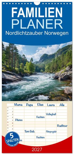 Familienplaner 2027 - Nordlichtzauber Norwegen mit 5 Spalten (Wandkalender 21 x 45 cm) CALVENDO