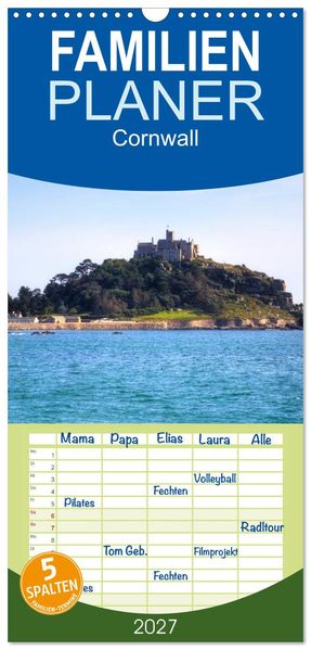 Familienplaner 2027 - Cornwall mit 5 Spalten (Wandkalender 21 x 45 cm) CALVENDO