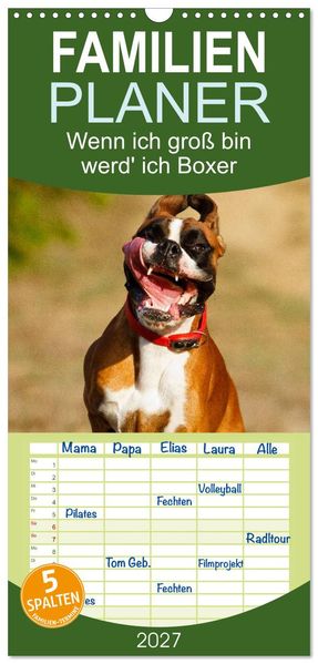 Familienplaner 2027 - Wenn ich groß bin werd' ich Boxer mit 5 Spalten (Wandkalender 21 x 45 cm) CALVENDO