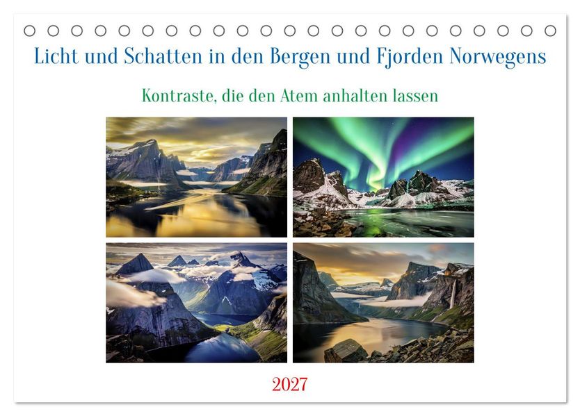 Licht und Schatten in den Bergen und Fjorden Norwegens (Tischkalender 2027 DIN A5 quer) CALVENDO Monatskalender