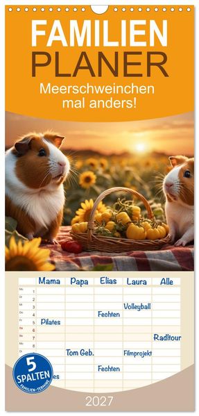 Familienplaner 2027 - Meerschweinchen mal anders! mit 5 Spalten (Wandkalender 21 x 45 cm) CALVENDO