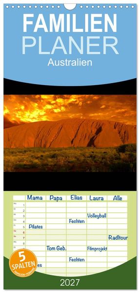 Familienplaner 2027 - Australien mit 5 Spalten (Wandkalender 21 x 45 cm) CALVENDO