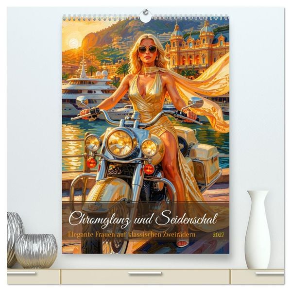 Chromglanz und Seidenschal (hochwertiger Premium Wandkalender 2027 DIN A2 hoch) Kunstdruck in Hochglanz