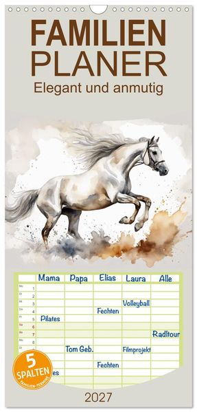 Familienplaner 2027 - Elegant und anmutig mit 5 Spalten (Wandkalender 21 x 45 cm) CALVENDO