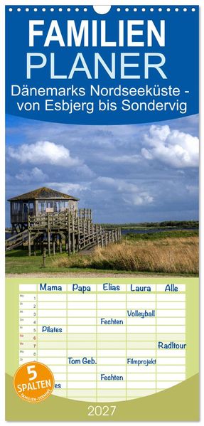 Familienplaner 2027 - Dänemarks Nordseeküste - von Esbjerg bis Sondervig mit 5 Spalten (Wandkalender 21 x 45 cm) CALVENDO