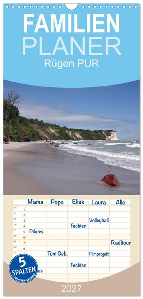 Familienplaner 2027 - Rügen PUR mit 5 Spalten (Wandkalender 21 x 45 cm) CALVENDO