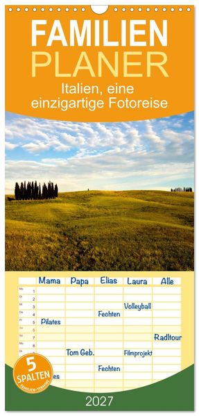 Familienplaner 2027 - Italien eine einzigartige Fotoreise mit 5 Spalten (Wandkalender 21 x 45 cm) CALVENDO