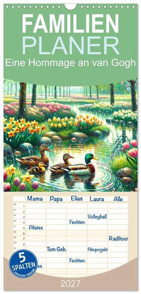 Familienplaner 2027 - Eine Hommage an van Gogh mit 5 Spalten (Wandkalender 21 x 45 cm) CALVENDO