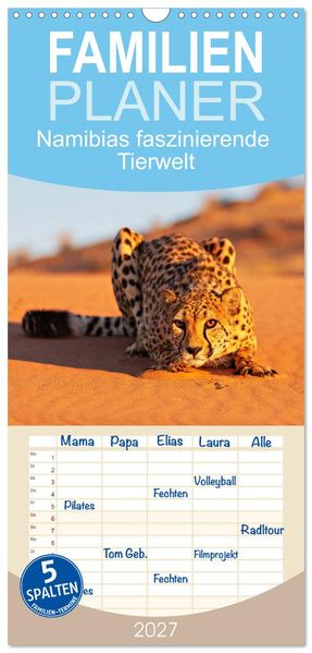 Familienplaner 2027 - Namibias faszinierende Tierwelt mit 5 Spalten (Wandkalender 21 x 45 cm) CALVENDO