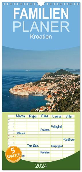 Familienplaner 2027 - Kroatien Terminplaner mit 5 Spalten (Wandkalender 21 x 45 cm) CALVENDO