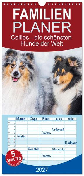 Familienplaner 2027 - Collies - die schönsten Hunde der Welt mit 5 Spalten (Wandkalender 21 x 45 cm) CALVENDO
