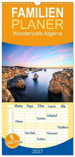 Familienplaner 2027 - Wundervolle Algarve mit 5 Spalten (Wandkalender 21 x 45 cm) CALVENDO