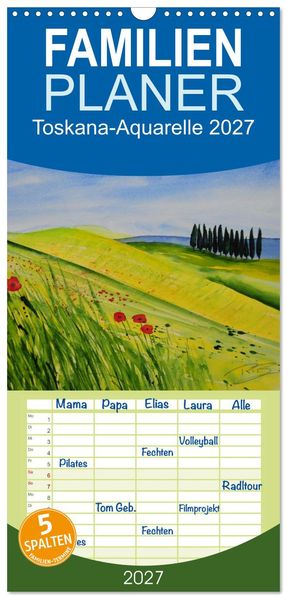 Familienplaner 2027 - Toskana-Aquarelle 2027 mit 5 Spalten (Wandkalender 21 x 45 cm) CALVENDO