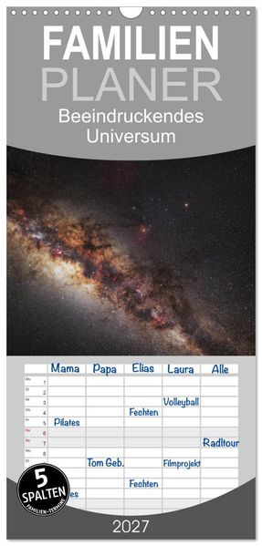 Familienplaner 2027 - Beeindruckendes Universum mit 5 Spalten (Wandkalender 21 x 45 cm) CALVENDO