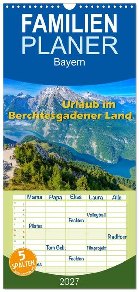 Familienplaner 2027 - Urlaub im Berchtesgadener Land mit 5 Spalten (Wandkalender 21 x 45 cm) CALVENDO