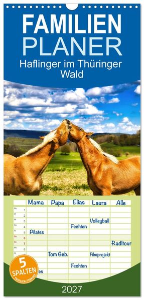 Familienplaner 2027 - Haflinger im Thüringer Wald mit 5 Spalten (Wandkalender 21 x 45 cm) CALVENDO