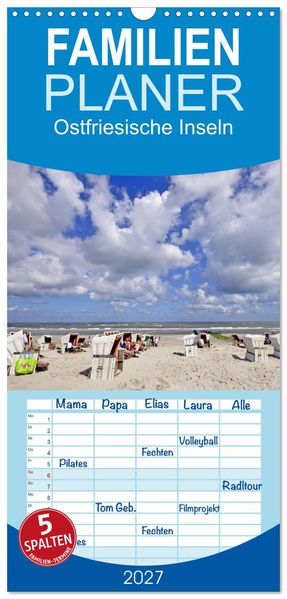 Familienplaner 2027 - Ostfriesische Inseln mit 5 Spalten (Wandkalender 21 x 45 cm) CALVENDO