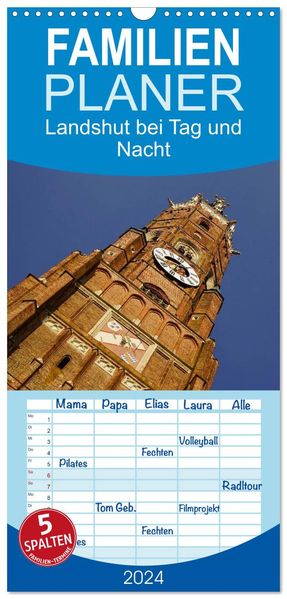 Familienplaner 2027 - Landshut bei Tag und Nacht mit 5 Spalten (Wandkalender 21 x 45 cm) CALVENDO