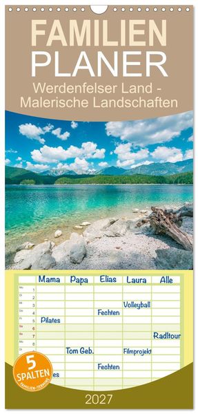Familienplaner 2027 - Werdenfelser Land - Malerische Landschaften mit 5 Spalten (Wandkalender 21 x 45 cm) CALVENDO