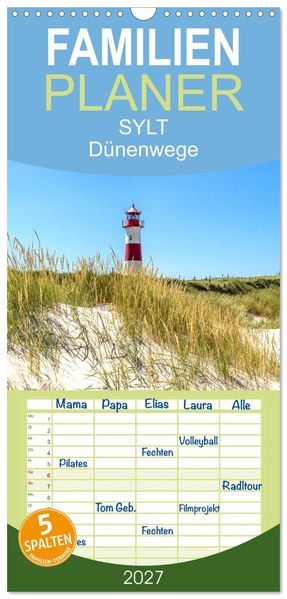 Familienplaner 2027 - SYLT Dünenwege mit 5 Spalten (Wandkalender 21 x 45 cm) CALVENDO