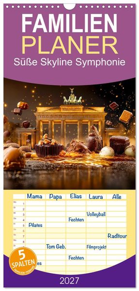 Familienplaner 2027 - Süße Skyline Symphonie mit 5 Spalten (Wandkalender 21 x 45 cm) CALVENDO