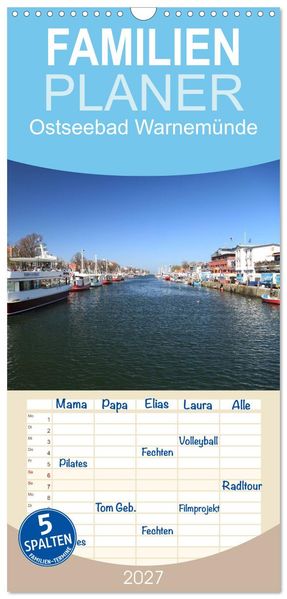 Familienplaner 2027 - Ostseebad Warnemünde mit 5 Spalten (Wandkalender 21 x 45 cm) CALVENDO