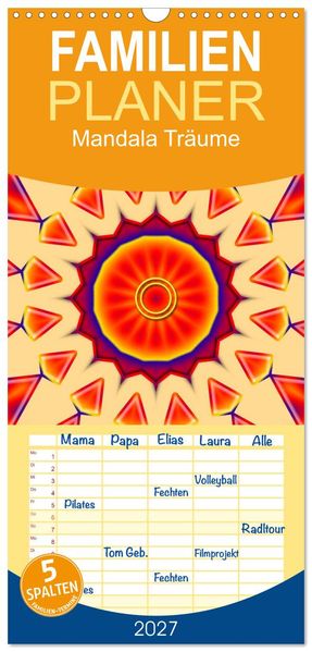 Familienplaner 2027 - Mandala Träume mit 5 Spalten (Wandkalender 21 x 45 cm) CALVENDO