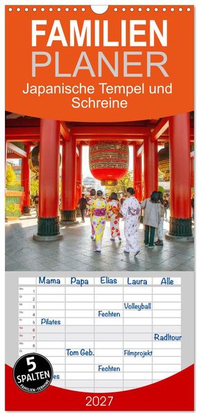 Familienplaner 2027 - Japanische Tempel und Schreine mit 5 Spalten (Wandkalender 21 x 45 cm) CALVENDO