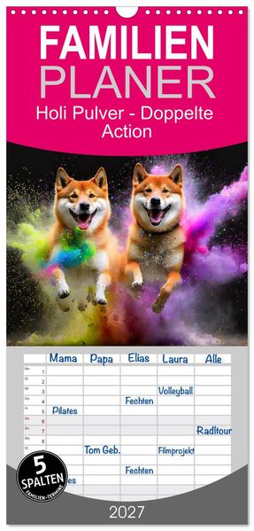Familienplaner 2027 - Holi Pulver - Doppelte Action mit 5 Spalten (Wandkalender 21 x 45 cm) CALVENDO