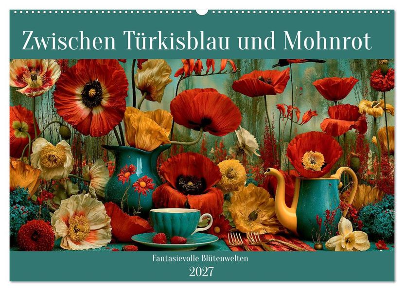 Zwischen Türkisblau und Mohnrot (Wandkalender 2027 DIN A2 quer) CALVENDO Monatskalender