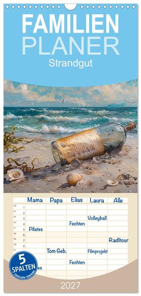 Familienplaner 2027 - Strandgut mit 5 Spalten (Wandkalender 21 x 45 cm) CALVENDO