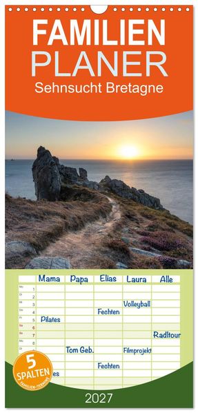Familienplaner 2027 - Sehnsucht Bretagne mit 5 Spalten (Wandkalender 21 x 45 cm) CALVENDO