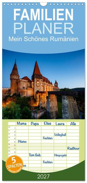 Familienplaner 2027 - Mein Schönes Rumänien mit 5 Spalten (Wandkalender 21 x 45 cm) CALVENDO