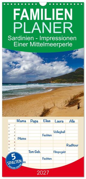 Familienplaner 2027 - Sardinien - Impressionen Einer Mittelmeerperle mit 5 Spalten (Wandkalender 21 x 45 cm) CALVENDO