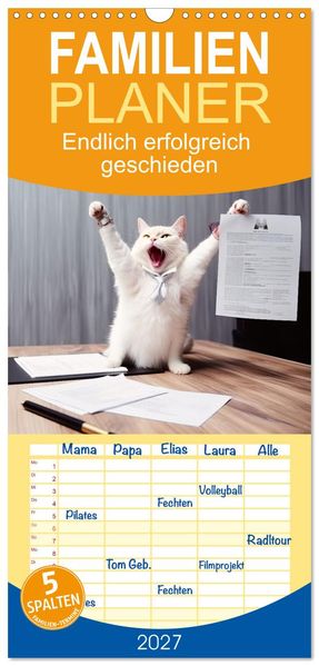 Familienplaner 2027 - Endlich erfolgreich geschieden mit 5 Spalten (Wandkalender 21 x 45 cm) CALVENDO