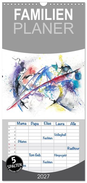 Familienplaner 2027 - Abstrakte Aquarelle mit 5 Spalten (Wandkalender 21 x 45 cm) CALVENDO