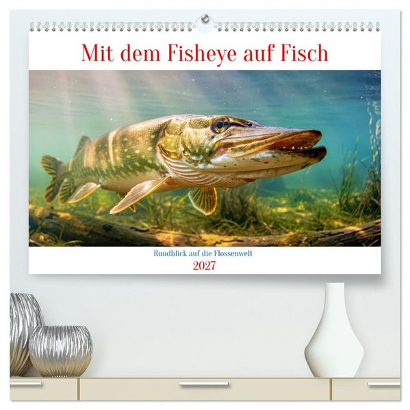 Mit dem Fisheye auf Fisch (hochwertiger Premium Wandkalender 2027 DIN A2 quer) Kunstdruck in Hochglanz