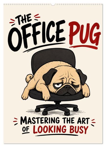 The office pug mastering the art of looking busy (Wall Calendar 2027 DIN A2 portrait) CALVENDO 12 Month Wall Calendar