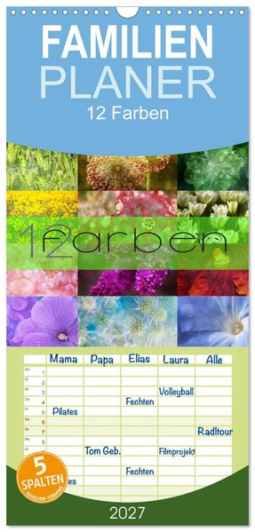 Familienplaner 2027 - 12 Farben Kunst und Küche mit 5 Spalten (Wandkalender 21 x 45 cm) CALVENDO