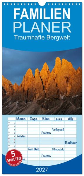 Familienplaner 2027 - Traumhafte Bergwelt Kalender mit 5 Spalten (Wandkalender 21 x 45 cm) CALVENDO
