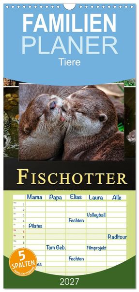 Familienplaner 2027 - Fischotter - putzige Kerlchen und elegante Schwimmer mit 5 Spalten (Wandkalender 21 x 45 cm) CALVENDO