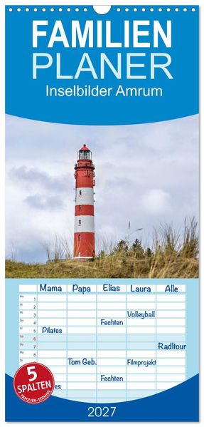 Familienplaner 2027 - Inselbilder Amrum mit 5 Spalten (Wandkalender 21 x 45 cm) CALVENDO