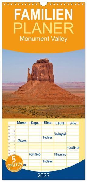 Familienplaner 2027 - Monument Valley mit 5 Spalten (Wandkalender 21 x 45 cm) CALVENDO