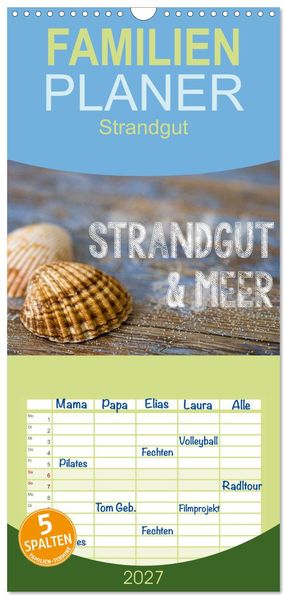 Familienplaner 2027 - Strandgut und Meer mit 5 Spalten (Wandkalender 21 x 45 cm) CALVENDO