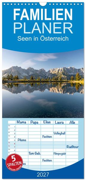 Familienplaner 2027 - Seen in Österreich mit 5 Spalten (Wandkalender 21 x 45 cm) CALVENDO
