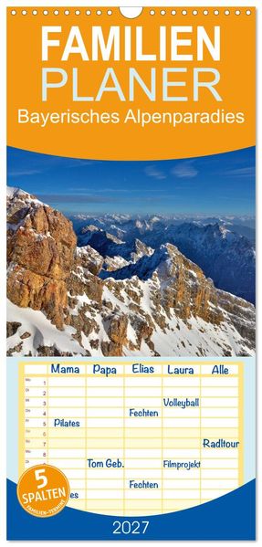 Familienplaner 2027 - Bayerisches Alpenparadies mit 5 Spalten (Wandkalender 21 x 45 cm) CALVENDO
